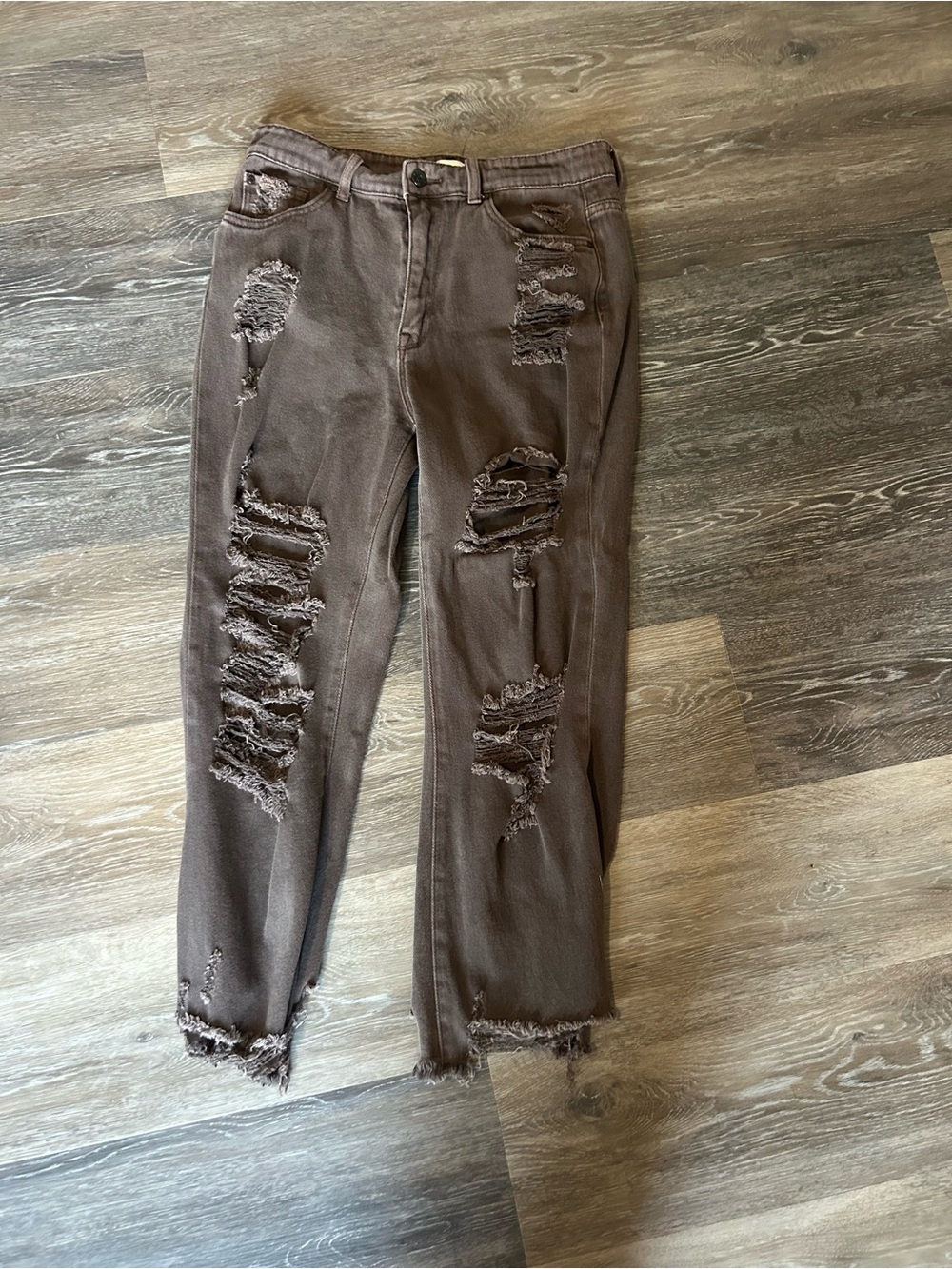 Brown Distressed Women's Jeans - Casual Ripped Denim
